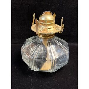 Lamplight Farms Vintage Clear Glass Oil Lamp Brass‎ Burner Paneled Base Antique